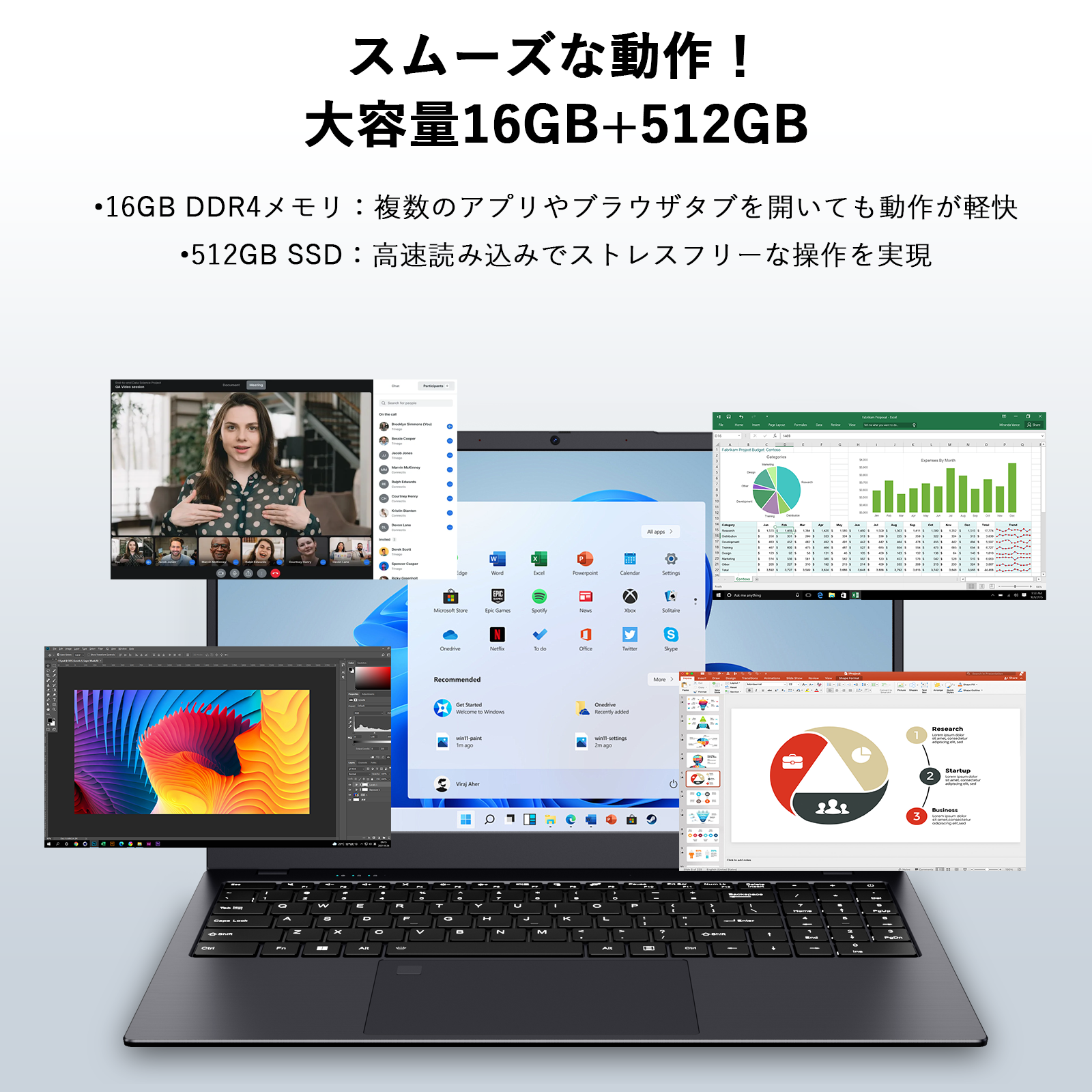 bitecool ノートpcの高性能仕様(16gb ddr4メモリ+512gb ssdでマルチタスク快適)
