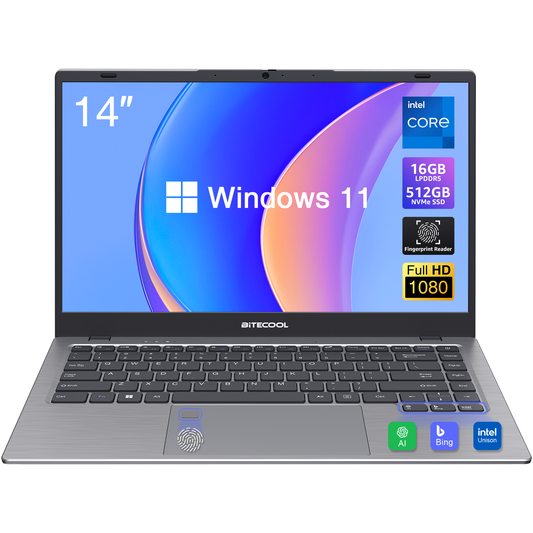 BiTECOOL 14インチ 軽量薄型ノートPC 16GB+512GB SSD 日本語キーボード付き