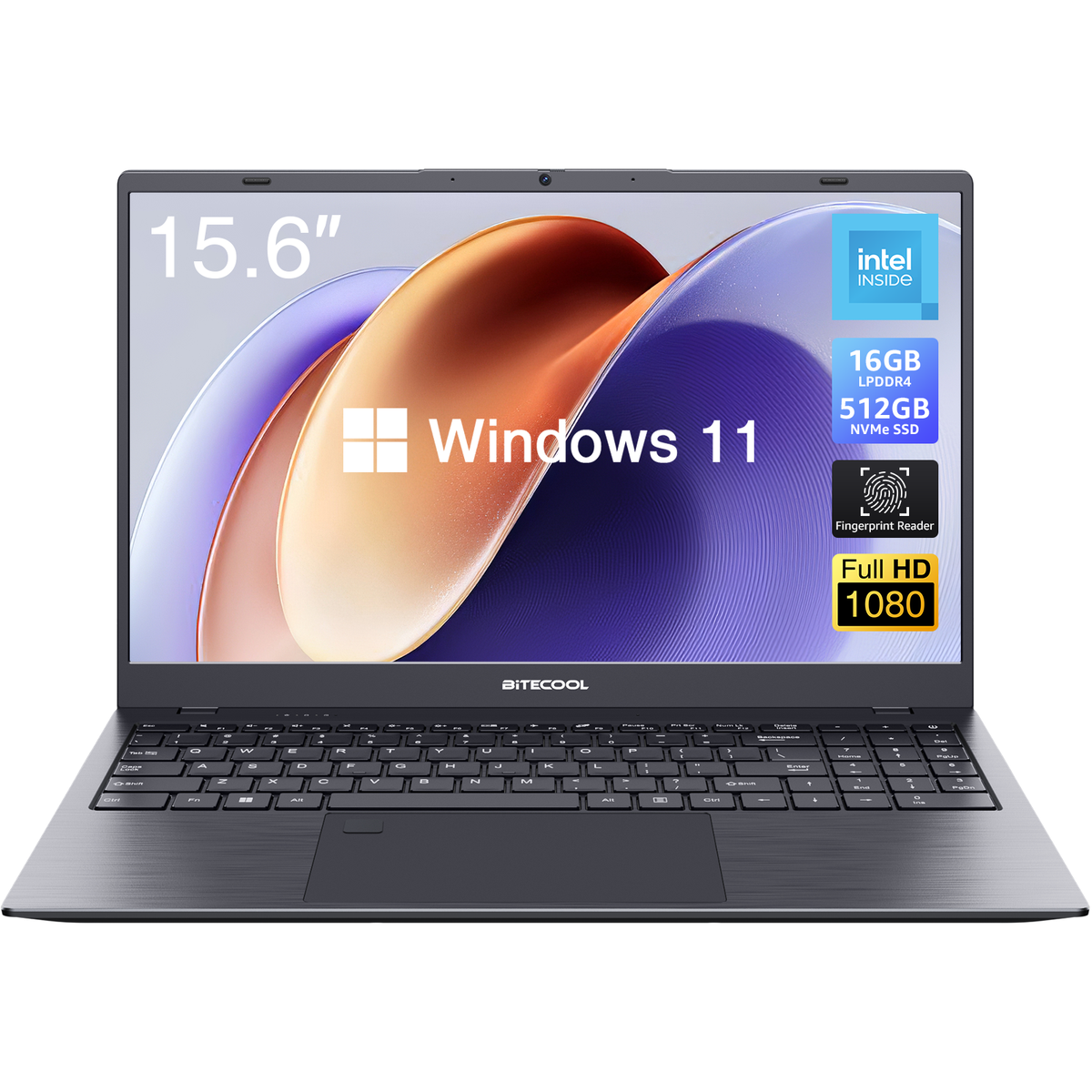 BiTECOOL HaloBook Plus Windows 11 Pro Laptop | 15.6“ FHD IPS Screen | Intel Celeron N5095 Quad Core | 16GB LPDDR4+512GB NVMe SSD | 2.4G/5G Wifi | Bluetooth 4.2 | 34.2Wh Battery | Fingerprint Reader