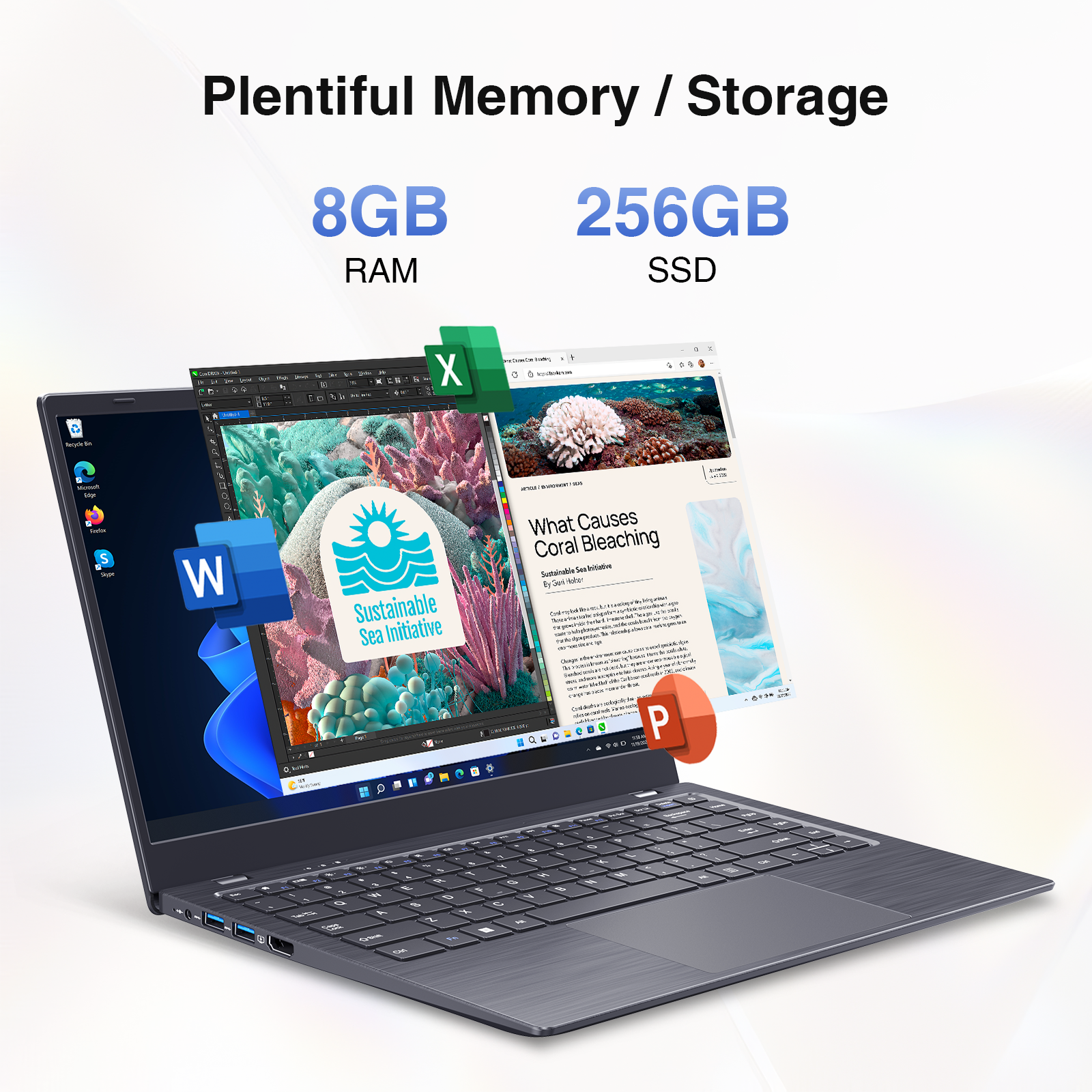 BiTECOOL 14-inch Windows 11 Laptop, 8GB RAM, 256GB SSD, Full HD IPS Display Laptop Computer, Intel N4000 Dual Core, 2.4/5G Dual Band WiFi, BT5.1, Webcam, Lightweight and Portable