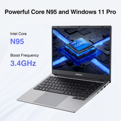 BiTECOOL Helion Windows 11 Pro ノートパソコン | 14 インチ FHD IPS スクリーン | Intel Core N95 クアッドコア | 16GB LPDDR5+512GB NVMe SSD | 2.4G/5G Wi-Fi | Bluetooth 5.0 | 38.5Wh バッテリー