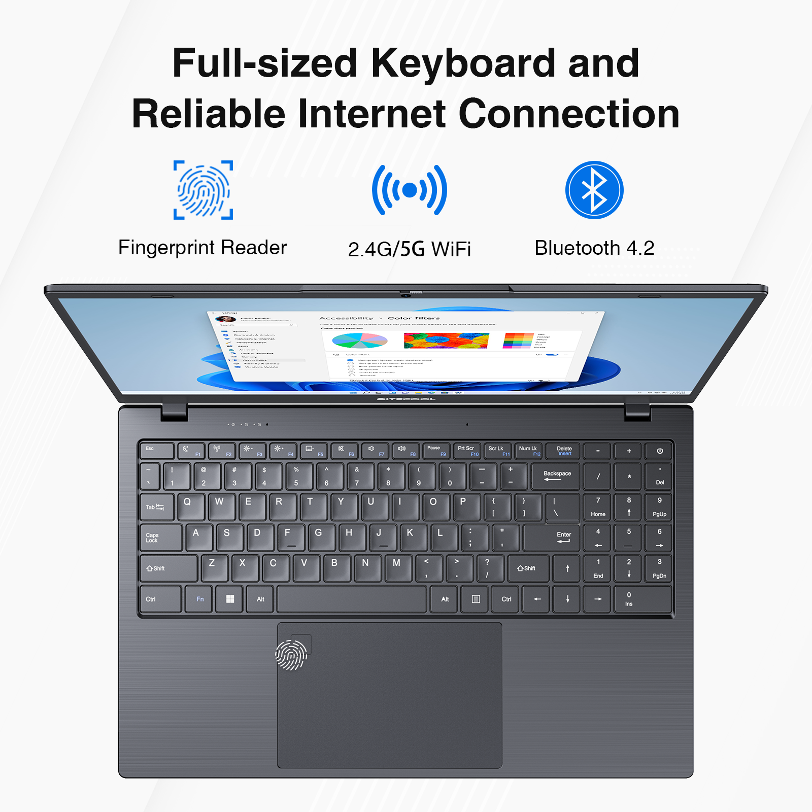 BiTECOOL HaloBook Plus Windows 11 Pro Laptop | 15.6“ FHD IPS Screen | Intel Celeron N5095 Quad Core | 16GB LPDDR4+512GB NVMe SSD | 2.4G/5G Wifi | Bluetooth 4.2 | 34.2Wh Battery | Fingerprint Reader