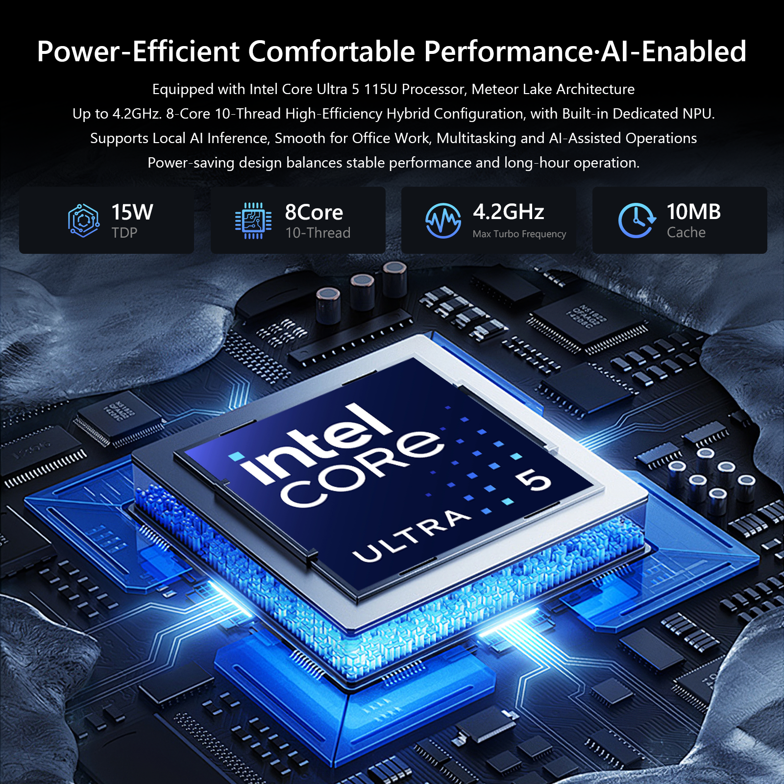 BiTECOOL 15.6-inch AI Ready Windows 11 Laptop, Intel Ultra 5 115U with AI Boost, Pre-installed Office 2024 12GB LPDDR5, 512GB SSD, FHD IPS, WiFi 6, BT5.2, Backlit Keyboard, Privacy Cover Webcam
