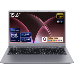 BiTECOOL 15.6-inch AI Ready Windows 11 Laptop, Intel Ultra 5 115U with AI Boost, Pre-installed Office 2024 12GB LPDDR5, 512GB SSD, FHD IPS, WiFi 6, BT5.2, Backlit Keyboard, Privacy Cover Webcam