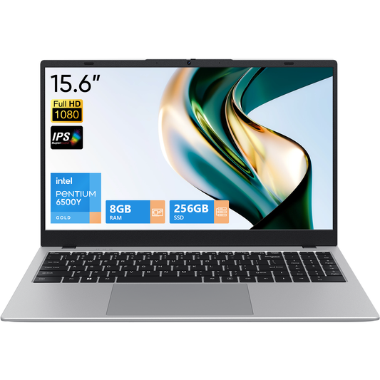BiTECOOL 15.6-inch FHD IPS Laptop, 8GB LPDDR3 RAM 256GB SATA3 SSD, Intel Pentium Gold 6500Y (up to 3.4GHz), 4 Speakers, 2.4/5G WiFi Bluetooth 5.0, Windows 11 Lightweight Portable Notebook