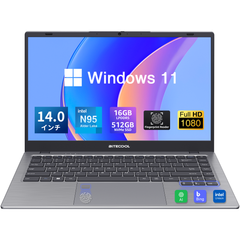 ノートパソコン 第12世代Intel N95 BiTECOOL 14インチノートPC Windows 11 Pro WPS office国際版搭載 4C4T DDR5 16GB RAM 512GB ROM M.2 NVMe 2280 SSD 拡張最大1T 指紋ロック解除 高速WIFI/BT5.2/フル機能TYPE-C PD/USB 3.2/軽量薄型 日本語キーボードカバー付き