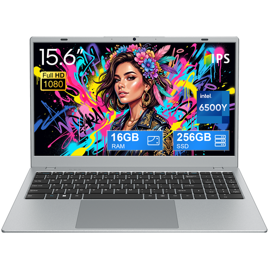 15.6" 1080p Laptop, Intel Pentium Gold 6500Y up to 3.4GHz 16GB RAM 256GB SSD, Slim Portable for Everyday Use, Home, School, Office Work, Video Calls, WiFi 5 Bluetooth 5.0 Silver