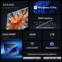 BiTECOOL 15.6-inch FHD IPS Laptop, 16GB LPDDR3 RAM 1TB SATA3 SSD, Intel Pentium Gold 6500Y (up to 3.4GHz), 4 Speakers, 2.4/5G WiFi Bluetooth 5.0, Windows 11 Pro Lightweight Portable Notebook