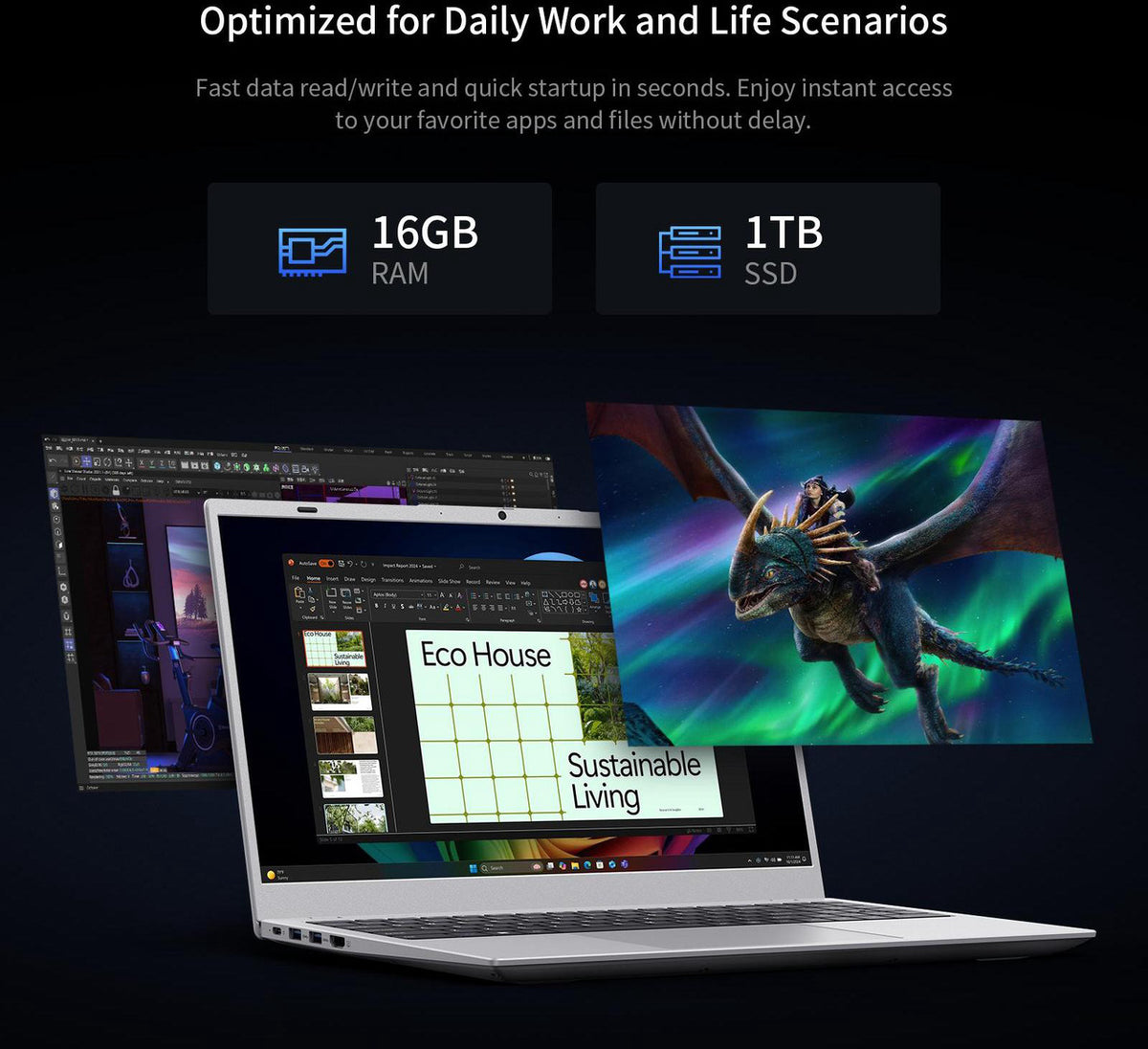 BiTECOOL 15.6-inch FHD IPS Laptop, 16GB LPDDR3 RAM 1TB SATA3 SSD, Intel Pentium Gold 6500Y (up to 3.4GHz), 4 Speakers, 2.4/5G WiFi Bluetooth 5.0, Windows 11 Pro Lightweight Portable Notebook