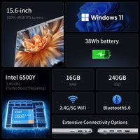 BiTECOOL 15.6-inch FHD IPS Laptop, 16GB LPDDR3 RAM 240GB SATA3 SSD, Intel Pentium Gold 6500Y (up to 3.4GHz), 4 Speakers, 2.4/5G WiFi Bluetooth 5.0, Windows 11 Lightweight Portable Notebook