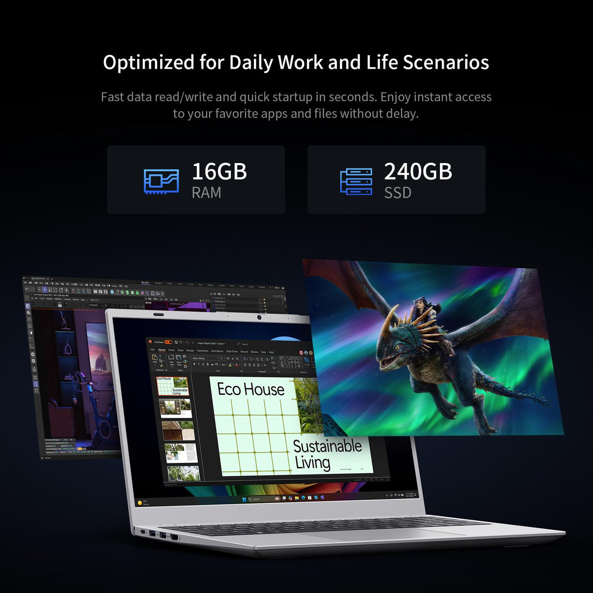 BiTECOOL 15.6-inch FHD IPS Laptop, 16GB LPDDR3 RAM 240GB SATA3 SSD, Intel Pentium Gold 6500Y (up to 3.4GHz), 4 Speakers, 2.4/5G WiFi Bluetooth 5.0, Windows 11 Lightweight Portable Notebook