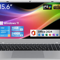 BiTECOOL 15.6-inch FHD IPS Laptop, 16GB LPDDR3 RAM 240GB SATA3 SSD, Intel Pentium Gold 6500Y (up to 3.4GHz), 4 Speakers, 2.4/5G WiFi Bluetooth 5.0, Windows 11 Lightweight Portable Notebook