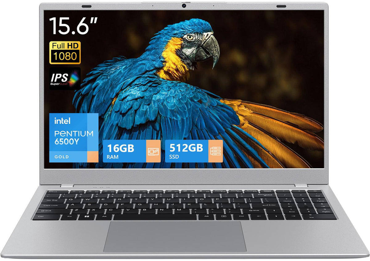 BiTECOOL 15.6-inch FHD IPS Laptop, 16GB LPDDR3 RAM 512GB SATA3 SSD, Intel Pentium Gold 6500Y (up to 3.4GHz), 4 Speakers, 2.4/5G WiFi Bluetooth 5.0, Windows 11 Lightweight Portable Notebook