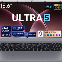 BiTECOOL Intel Ultra 5 115U with AI Boost 15.6-inch AI Ready Windows 11 Laptop, Pre-installed Office 2024, 12GB LPDDR5, 512GB SSD, FHD IPS, WiFi 6, BT5.2, Backlit Keyboard, Privacy Cover Webcam