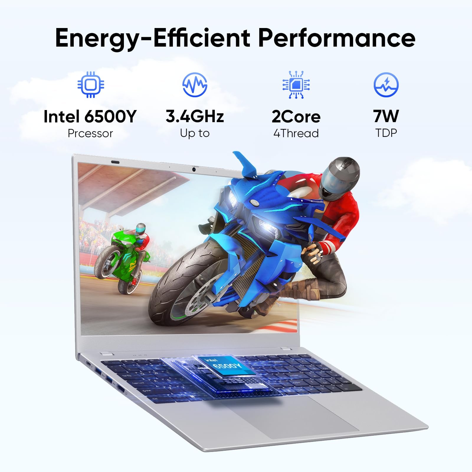 15.6" 1080p Laptop, Intel Pentium Gold 6500Y up to 3.4GHz 16GB RAM 256GB SSD, Slim Portable for Everyday Use, Home, School, Office Work, Video Calls, WiFi 5 Bluetooth 5.0 Silver
