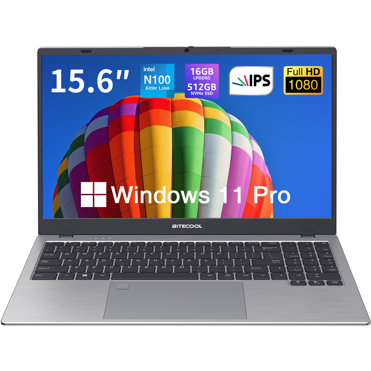 BiTECOOLノートパソコン 15.6インチディスプレイ 12世代N100ノートPC 軽量 Windows 11Pro Laptop 解像度フルHD1920*1080 16:9 IPS広視野角 Webカメラ/高速WiFi6搭載/BT5.0/Type-C搭載 16GB RAM+512GB SSD 最大3.4 GHz 学生向け ビジネス向け 薄型pc 日本語キーボードカバー付き