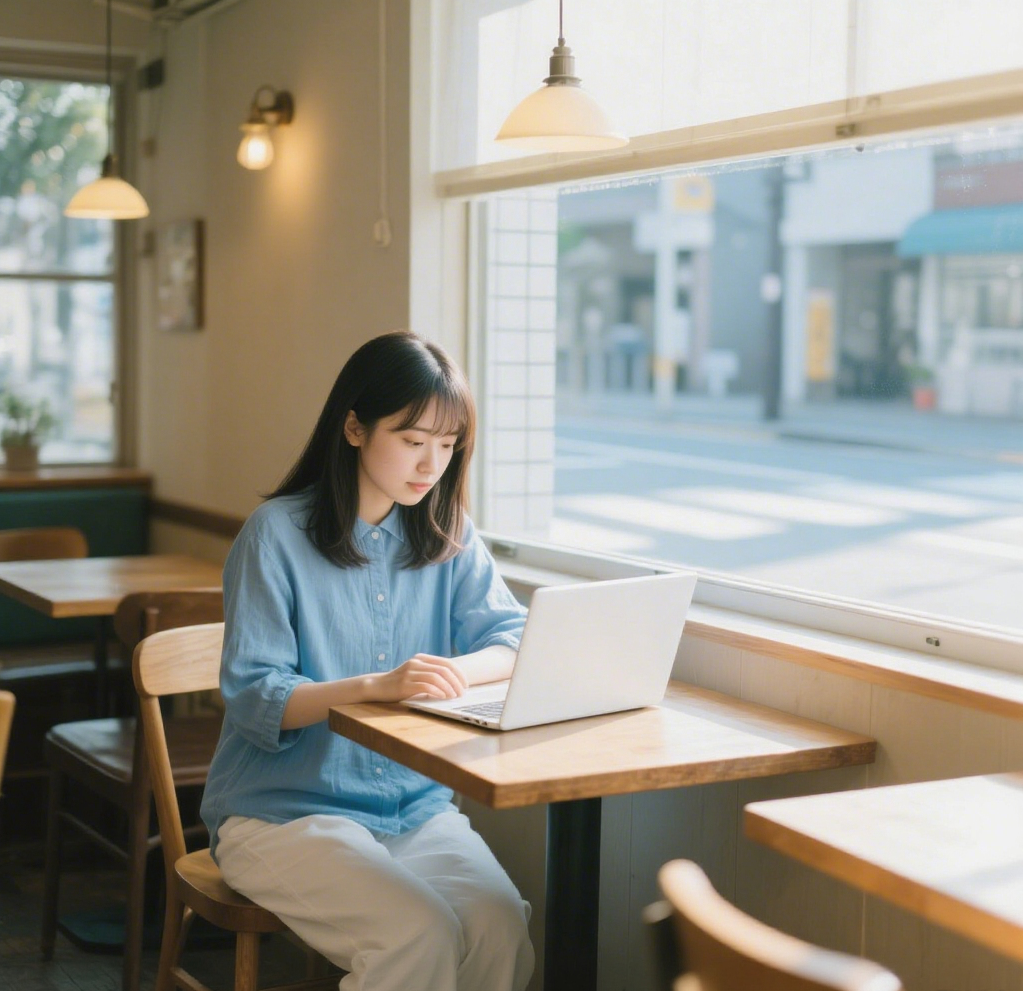 コーヒーショップのノートパソコン